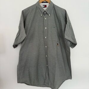 VINTAGE TOMMY HILFIGER HOUNDSTOOTH BUTTON DOWN SHORT SLEEVE LARGE